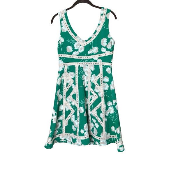 Maeve Anthropologie Floral Dandelion Emma Green Lace Trim Fit & Flare 6 - Picture 3 of 5